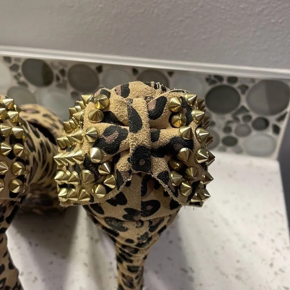 Betsey Johnson Women's Leopard Print Platform Heels + Gold Spikes - Picture 8 of 13